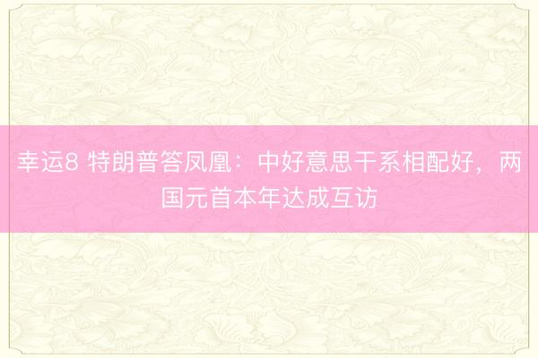 幸運8 特朗普答鳳凰：中好意思干系相配好，兩國元首本年達成互訪